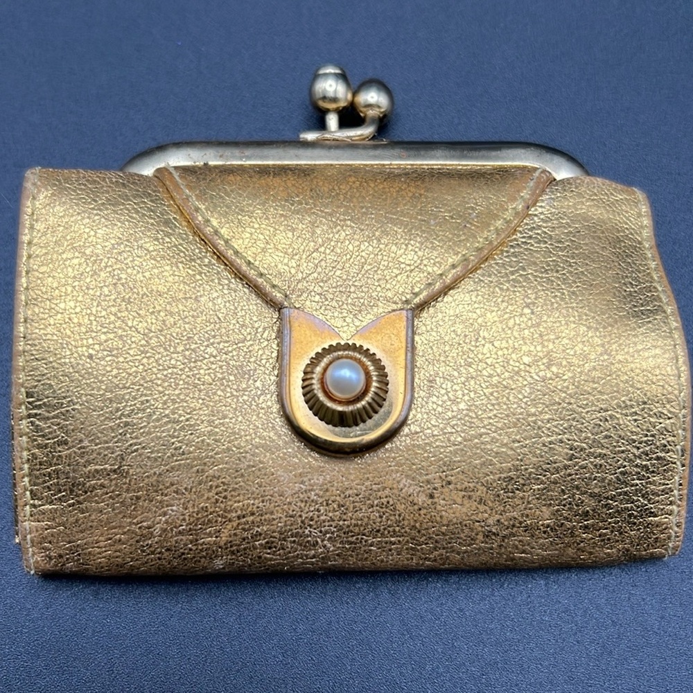 Retro Vintage Bond Street Gold Leatherette Wallet Coin 4" Purse Women's